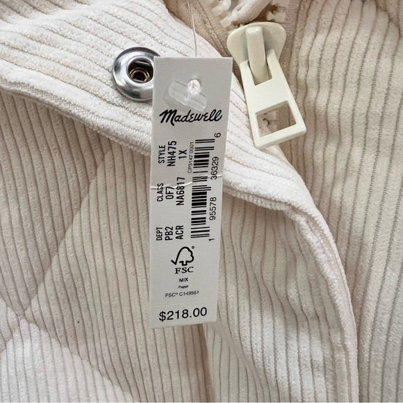 NWT Madewell Cream Corduroy Holland Quilted Puffer Parka Jacket sz 1X - Picture 5 of 17